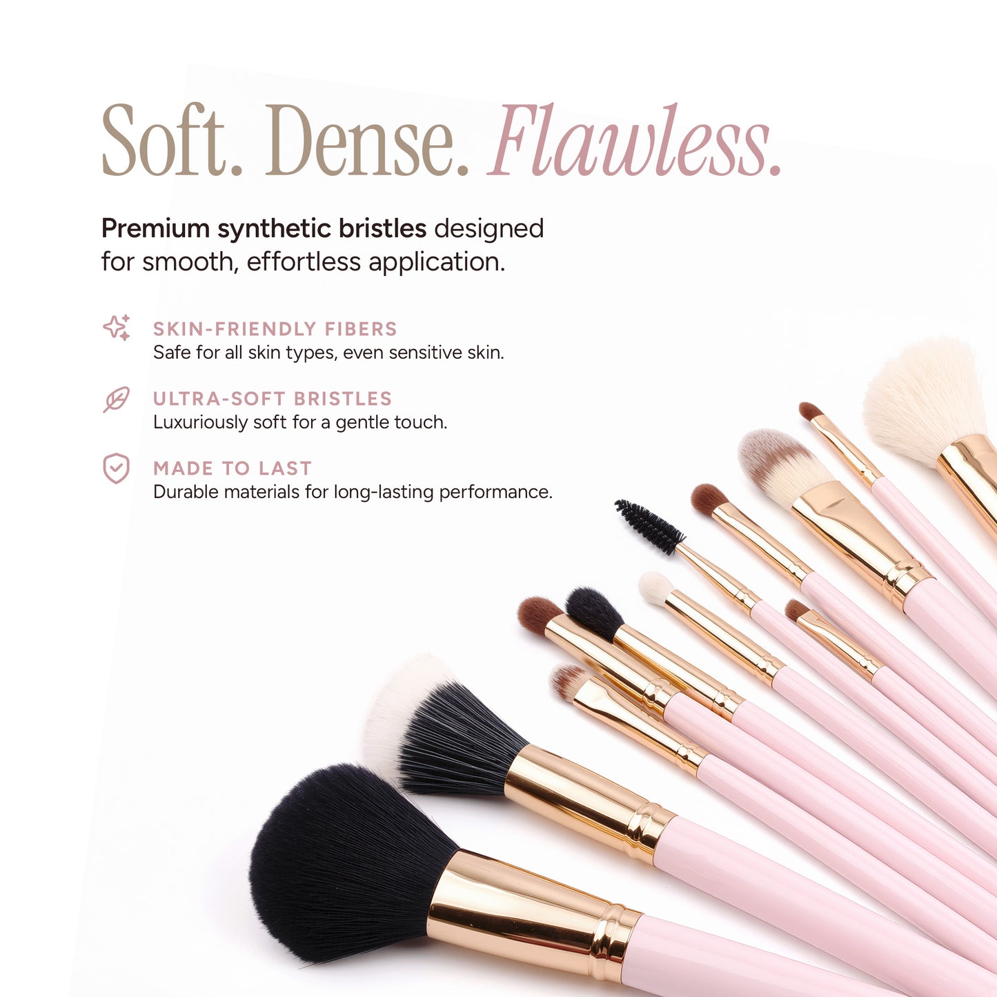 12 Pieces Premium Travel Makeup Brush Set  - Rose