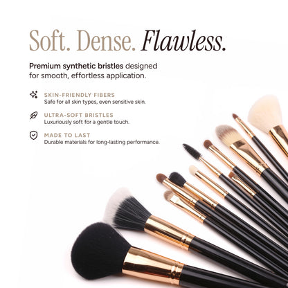 12 Pieces Premium Travel Makeup Brush Set  - Black