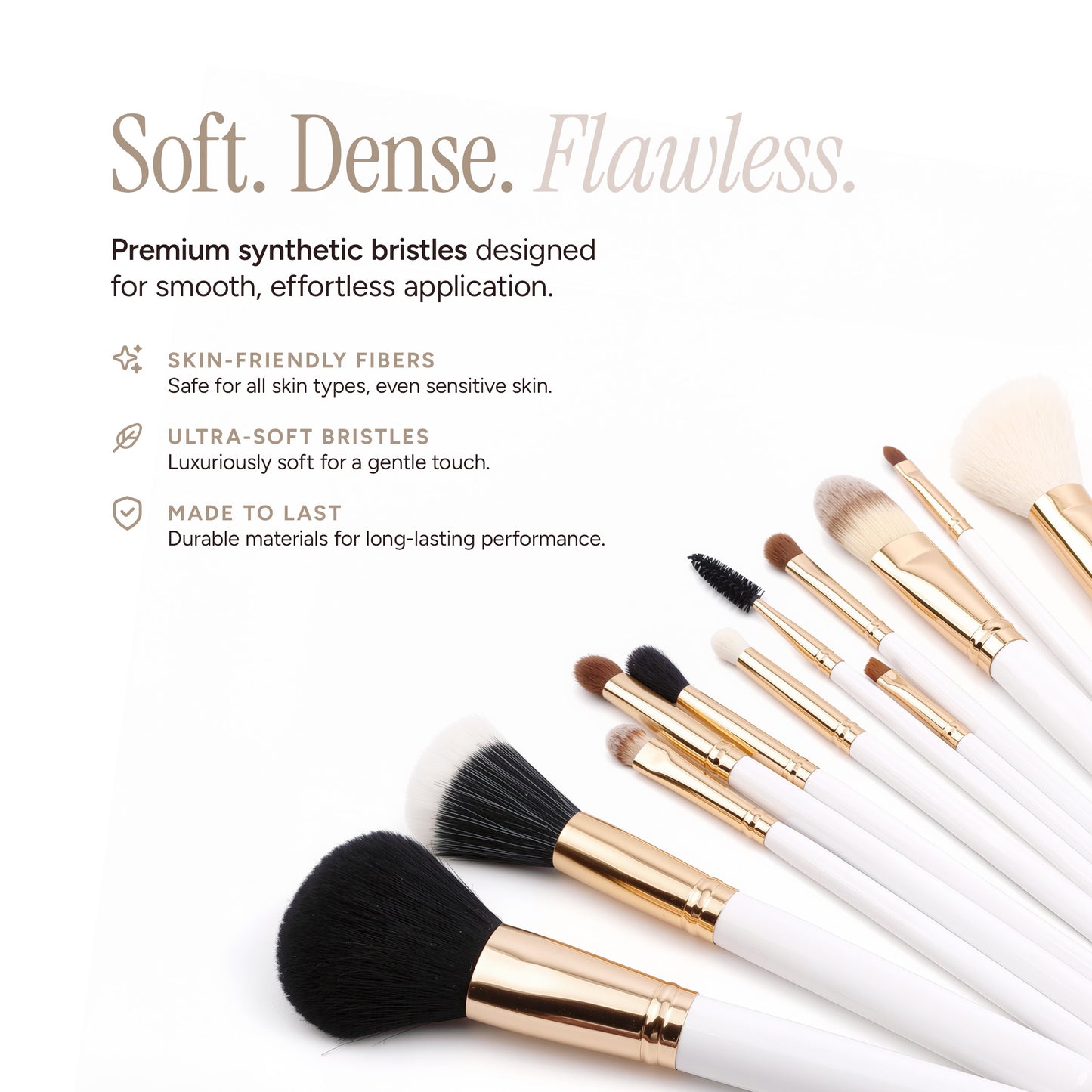 12 Pieces Premium Travel Makeup Brush Set  - White