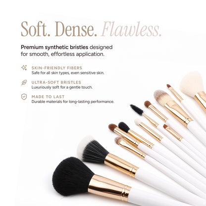 12 Pieces Premium Travel Makeup Brush Set  - White