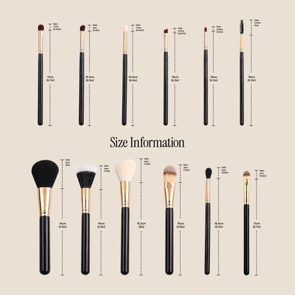 12 Pieces Premium Travel Makeup Brush Set  - Black